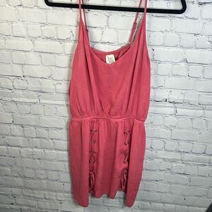 Becca Coral Pink Swim Cover Up Dress Small Lace Up Mini Beach Resort